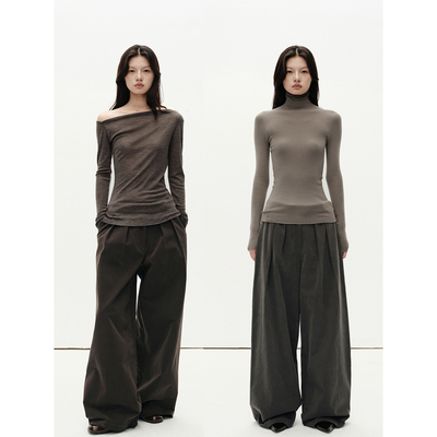 MHV ARCHIVE 棉质做旧 女士打褶拖地长裤