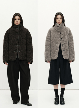 MHV ARCHIVE 复古盘扣拼接 女士宽松羊羔绒外套