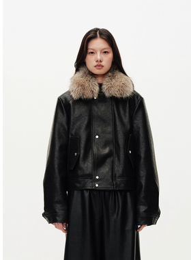 MHV ARCHIVE 秋冬新款 可拆卸毛领 女士夹棉皮衣夹克外套