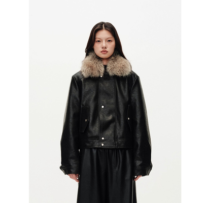 MHV ARCHIVE 秋冬新款 可拆卸毛领 女士夹棉皮衣夹克外套