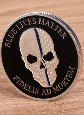 纽约蓝色生活骷髅勋章创意装饰勋章旅游纪念品收藏摆件指尖小礼品