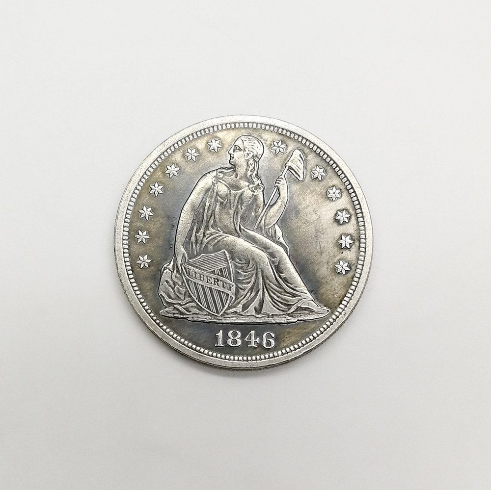 复古1846拿旗硬币美国仿古创意节日礼品玩具欧美风质感黄铜币收藏