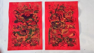 2024新款门神万年红加厚宣纸纯手工制作木版年画六色套印门贴