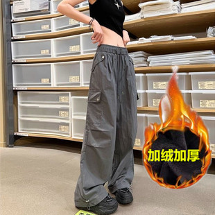 常规/加绒灰色工装裤女直筒休闲宽松高腰运动美式休闲裤运动裤子