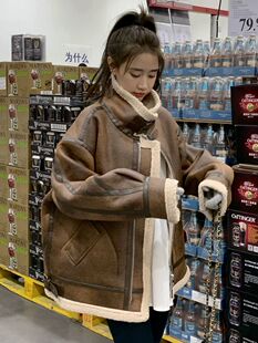 羊羔毛外套女冬季2025新款爆款黑色加厚羊羔绒皮毛一体机车服棉服