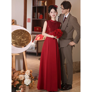 敬酒服新娘新中式 酒红色订婚礼服裙绝美高级感回门出阁宴大方得体