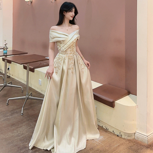 法式 高级感成人艺考声乐独唱演出主持人 缎面生日晚礼服女2025新款