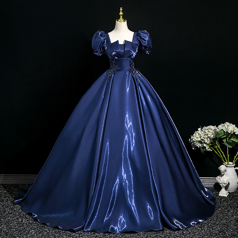 高端蓝色晚礼服女2025新款生日成人礼公主裙学生艺考主持人演出服