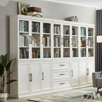 实木书柜储物柜一体整墙美式带门落地展示柜家用客厅卧室组合书架