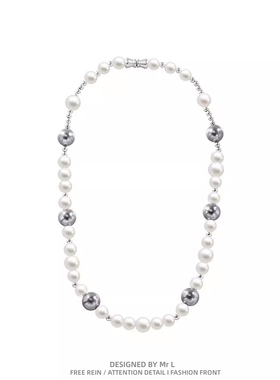 ASAPROCKY同款复古间色拼接珍珠项链男女嘻哈锁骨链情侣choker