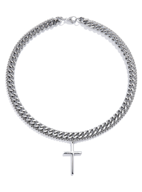 欧美新款双层钛钢十字架项链