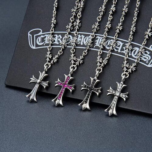 克罗心新款复古彩钻十字架项链