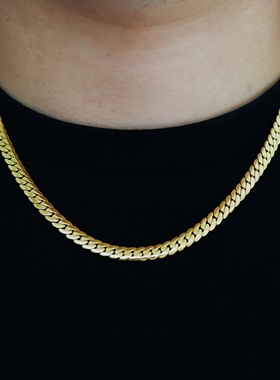 14K真金电镀四面加密古巴链