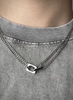 檀健次同款极简双层钛钢对扣项链