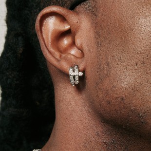 美式原创正义之剑方钻耳环男女轻奢小众设计嘻哈高街耳钉耳圈