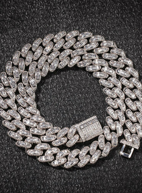 欧美嘻哈微镶方锆石满钻古巴链