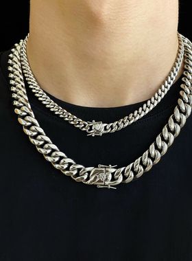 欧美立体切割钛钢古巴项链