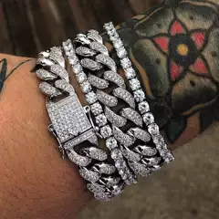 High-Quality European and American Hip-Hop Style Jewelry 18K Gold Micro-Inlaid Cz Zircon Full Diamond Bracelet for Men and Women