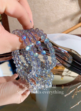 灰月光拉长石手串蓝光彩光小灯泡拉长石水晶手链