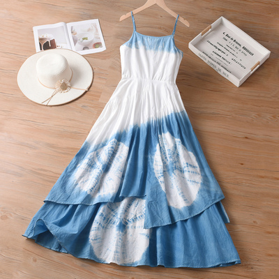 云南古法手工扎染连衣裙女装蓝染