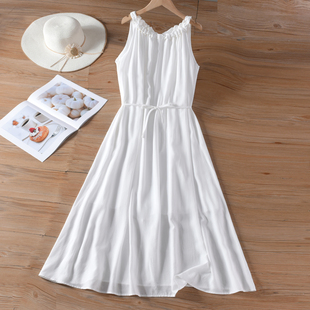 气质裙子系带收腰白胚白色连衣裙可扎染 女新款 法式 高级感夏装