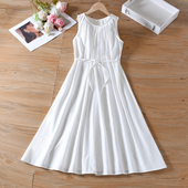 女新款 麦系法式 高级感夏装 气质裙子系带收腰白胚白色连衣裙可扎染