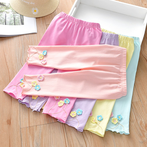 女童裤子夏薄款2021七分宝宝洋气