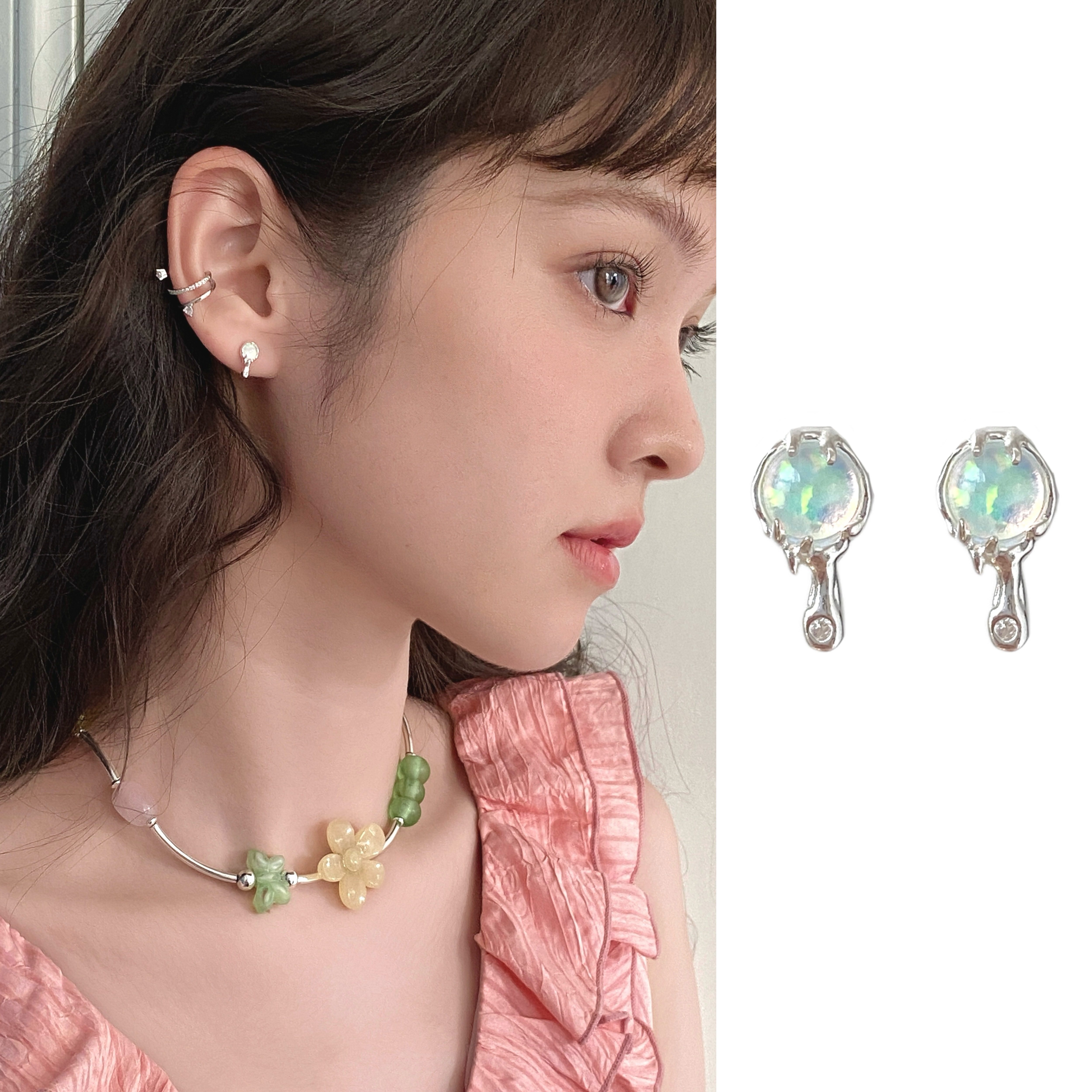 欧泊耳钉RecoPan925纯银百搭