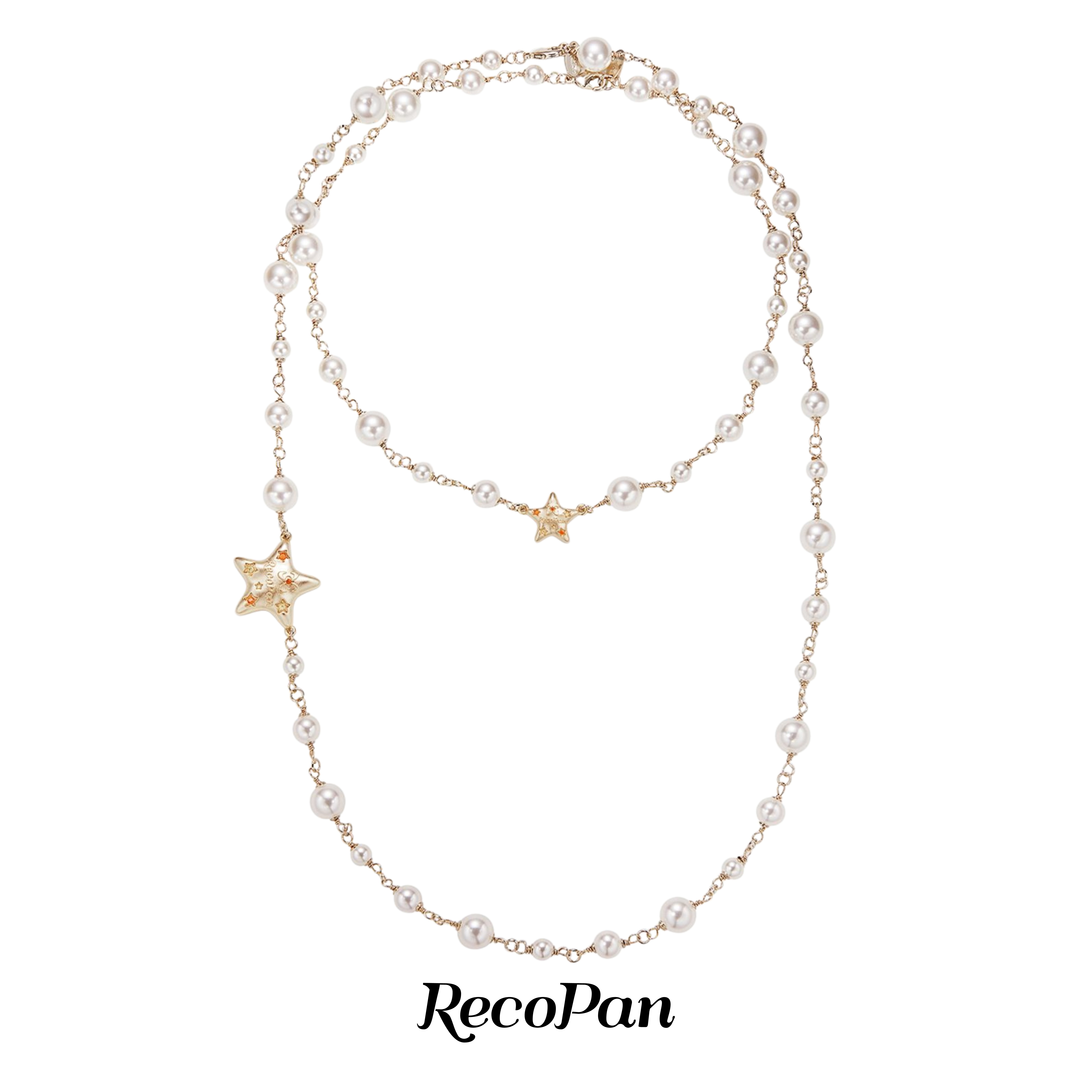 RecoPan重塑未来 原创新款小众珍珠手工琥珀金轻奢双层叠戴项链