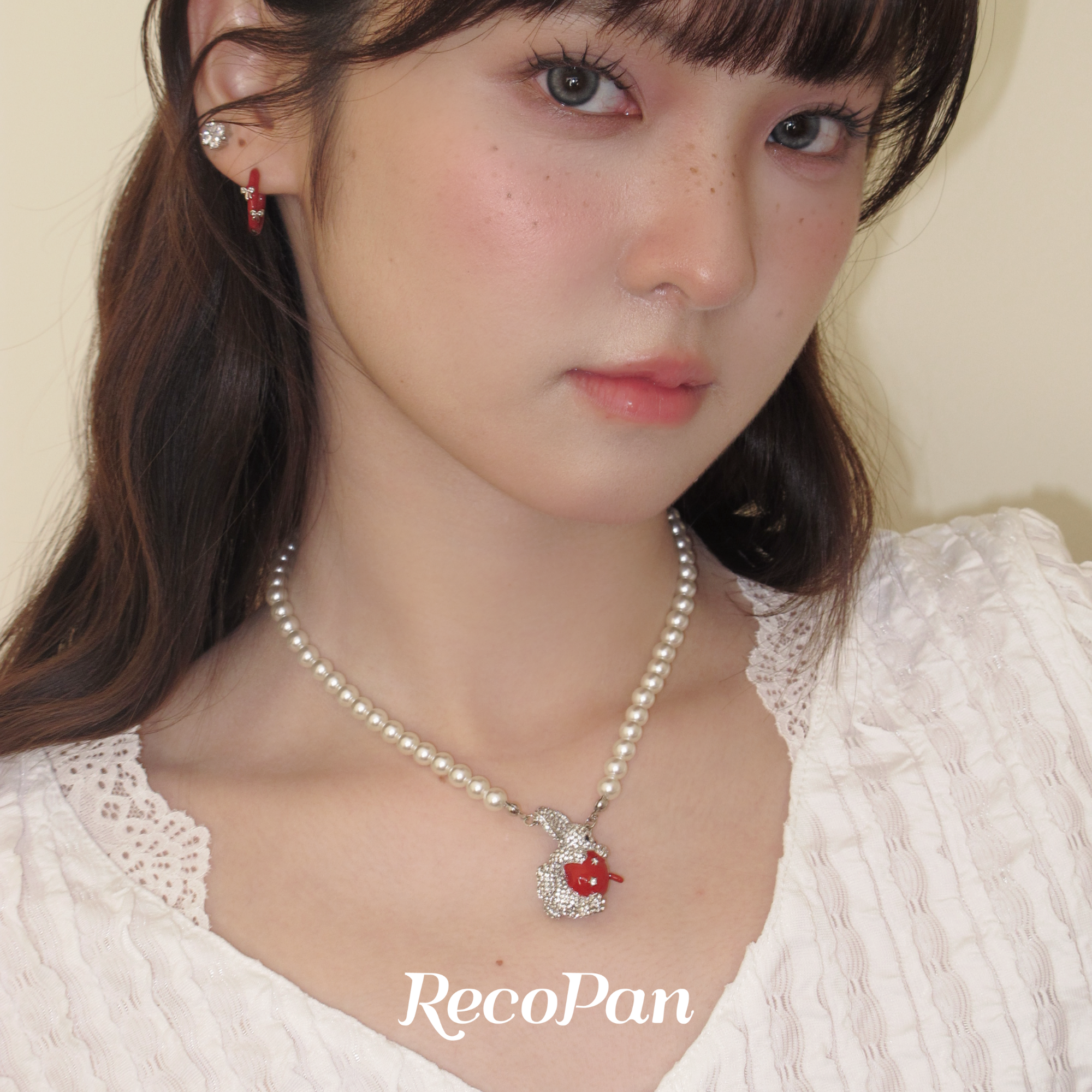 RecoPan兔子苹果新年原创礼物设计感红色好运满钻珍珠项链