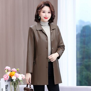 f76秋冬装40中老年人50岁60皮衣70女中长款妈妈装中年女士a98外套