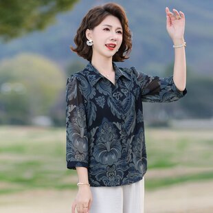 y68中老年洋气妈妈装夏装40衬衫50岁60中年减龄小衫女a91夏季衬衣