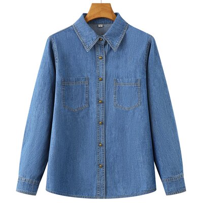l31春秋装妈妈装牛仔服长袖衬衫纯棉中年牛子寸衫a01中老年女衬衣