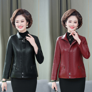 a91中年皮装 n21秋冬妈妈装 pu皮夹克中老年女装 外套皮装 皮衣短款