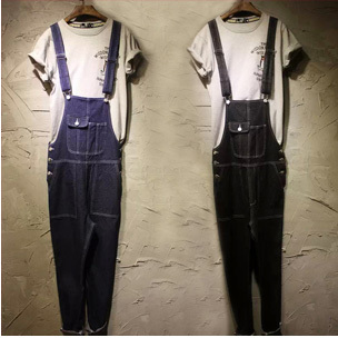 原创时尚牛仔街头学生工装吊带裤