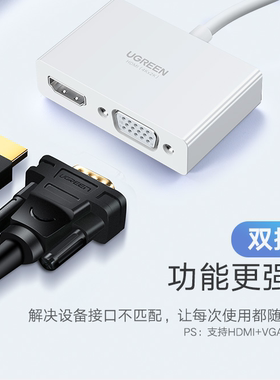 绿联 MM123 Type-C转HDMI/VGA转接头 30843  白色  50251 黑色