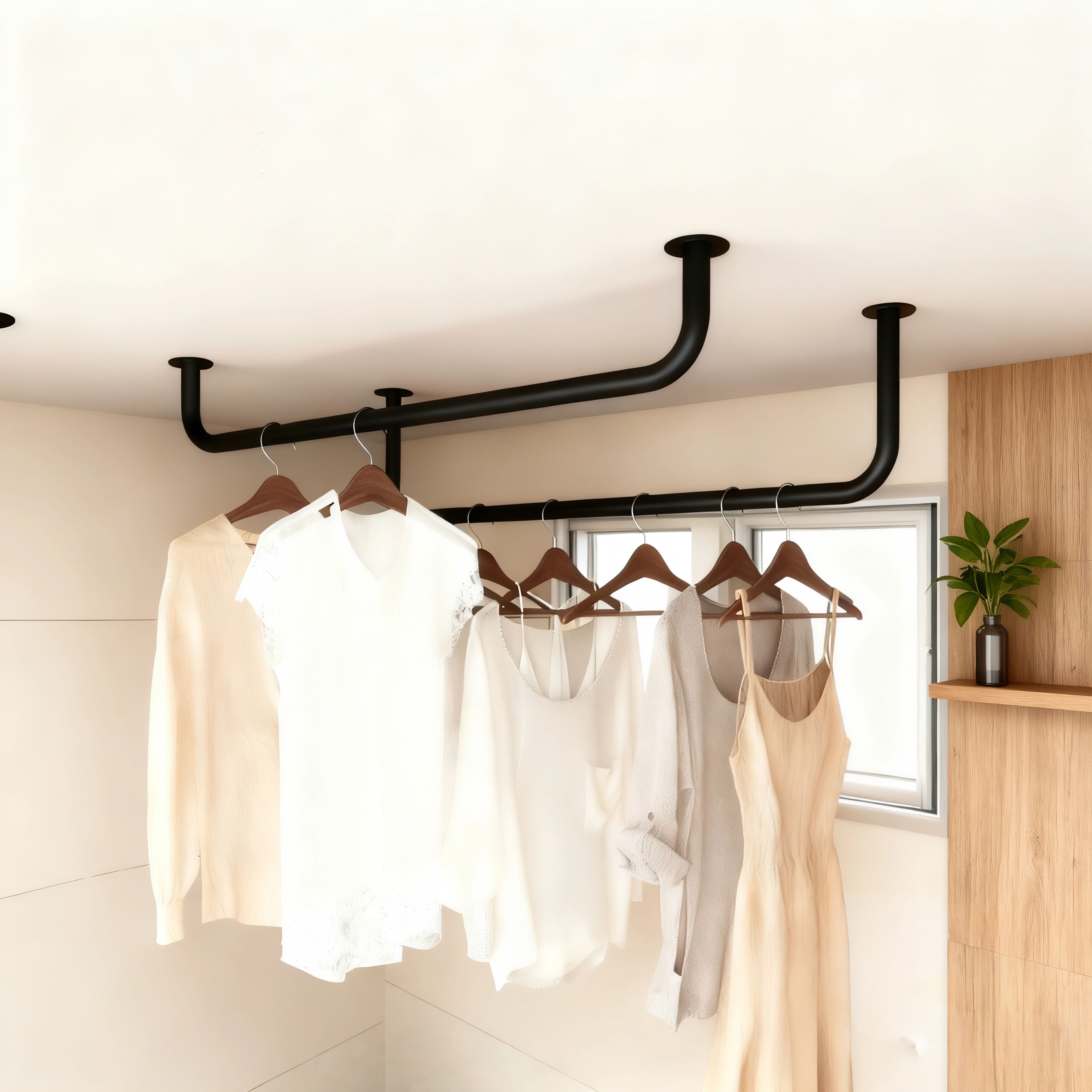 阳台顶装晾衣杆定制加厚壁挂晒衣杆室内挂衣杆U型固定酒店挂衣架