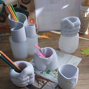 DIY水晶滴胶树脂收纳花瓶拳头笔筒摆台水泥混凝土石膏硅胶模具