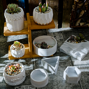 diy多肉花盆滴胶模具水泥混凝土梯田石膏菱形切面花纹收纳罐饰品