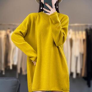 SS8843 纯羊毛裙100%慵懒风宽松百搭针织连衣裙 秋冬圆领中长款