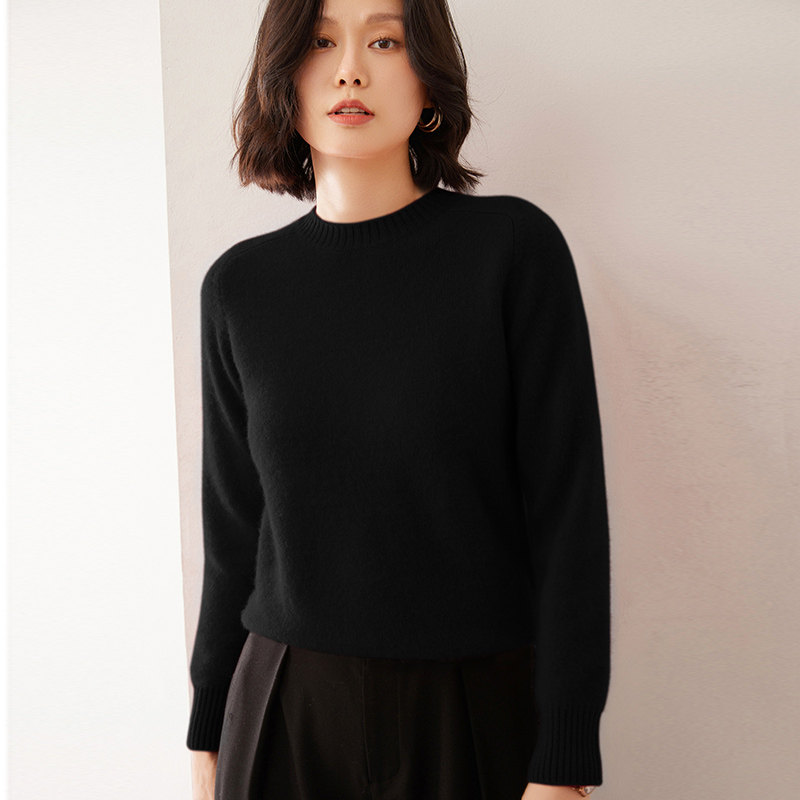 TC8036秋冬休闲松弛感基础款多色羊绒圆领针织衫女短款保暖毛衣