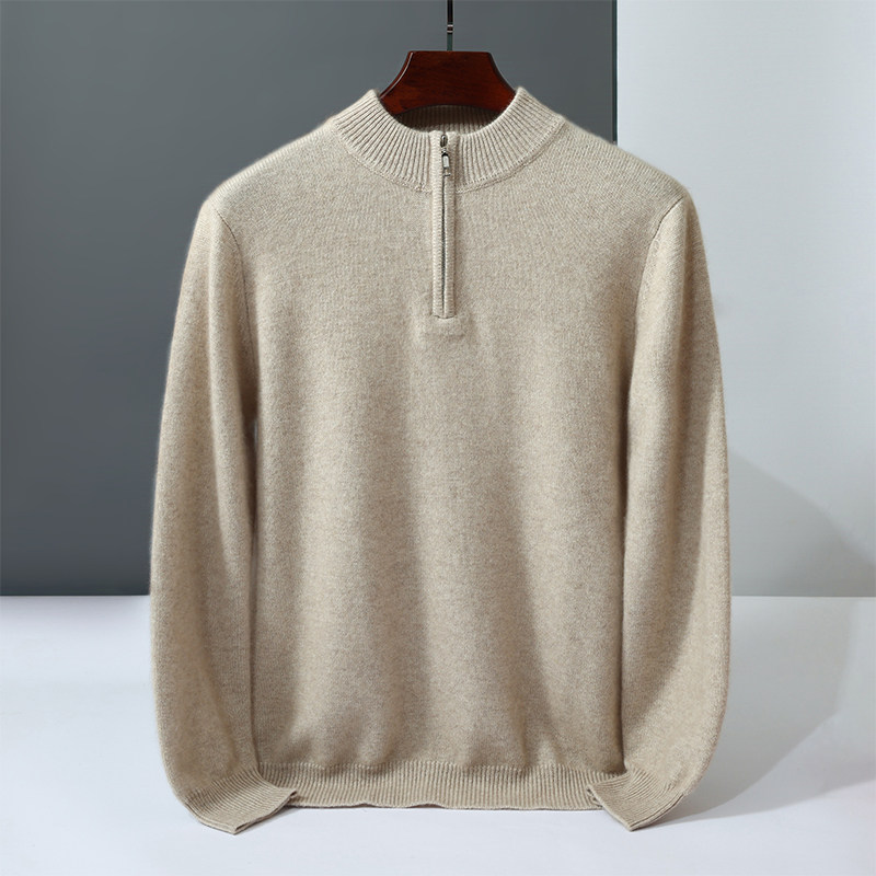 SY819男士休闲款羊绒半高领毛衣针织衫半拉链 秋冬内搭外穿保暖衫