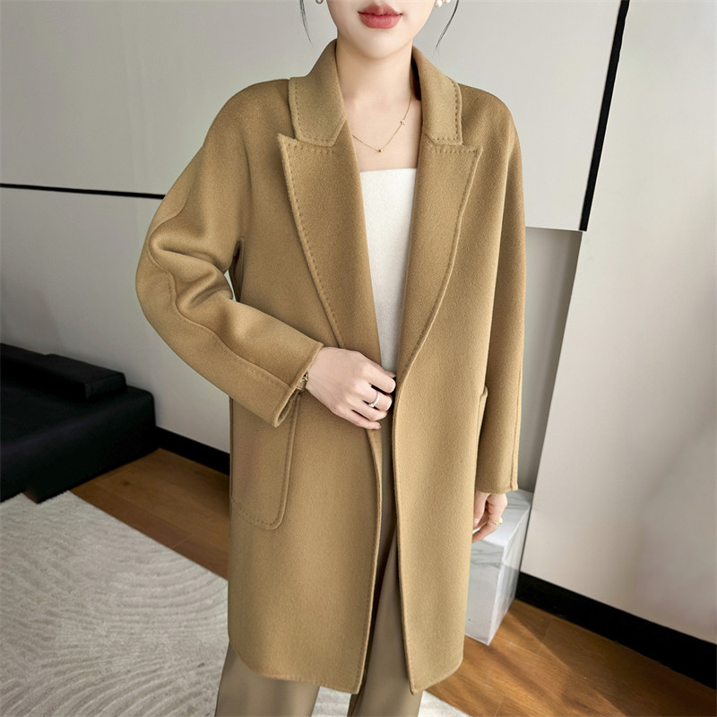 LZ246秋冬女100%羊毛双面呢大衣中长款外套宽松显瘦毛呢大衣百搭
