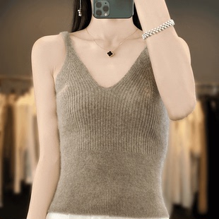 WRM023春夏薄款 显瘦内搭针织打底可配西服 纯羊毛女吊带背心修身