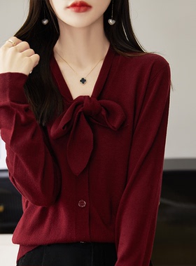 早春chic上衣温柔2024飘带毛衣外套针织开衫女春秋别致S94020