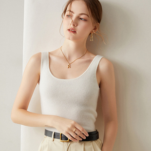 SD806气质通勤羊绒吊带背心女方领修身无袖针织秋冬内搭外穿打底