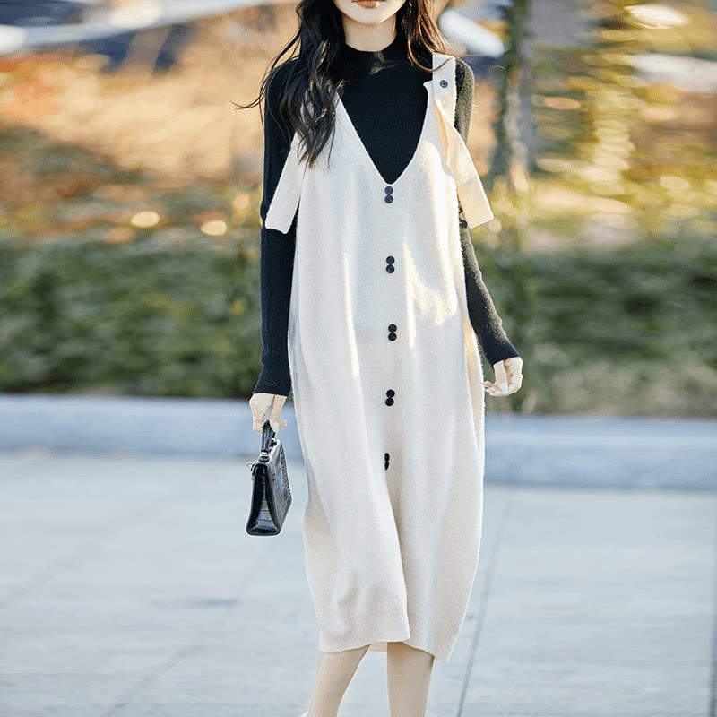 MT8254时尚中长款马甲女士纯羊毛针织衫柔软显瘦无袖叠穿背心裙