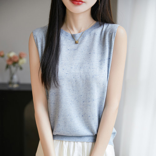 DY603一线成衣,春秋女精纺羊毛极简风无袖针织背心 圆领百搭上衣