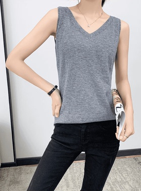 ZS21019春夏精纺16针挑空纯羊毛吊带V领背心肤透气内搭针织上衣
