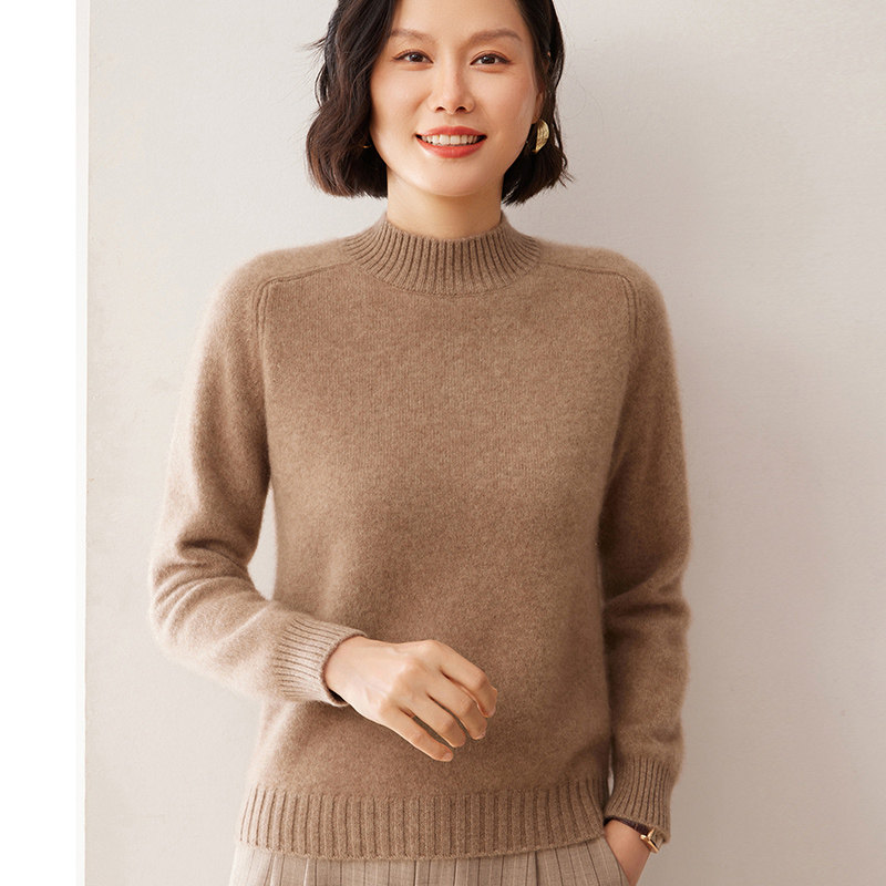 TC8018轻熟风简洁大方羊绒半高领毛衣女纯色肌理秋冬外搭针织衫